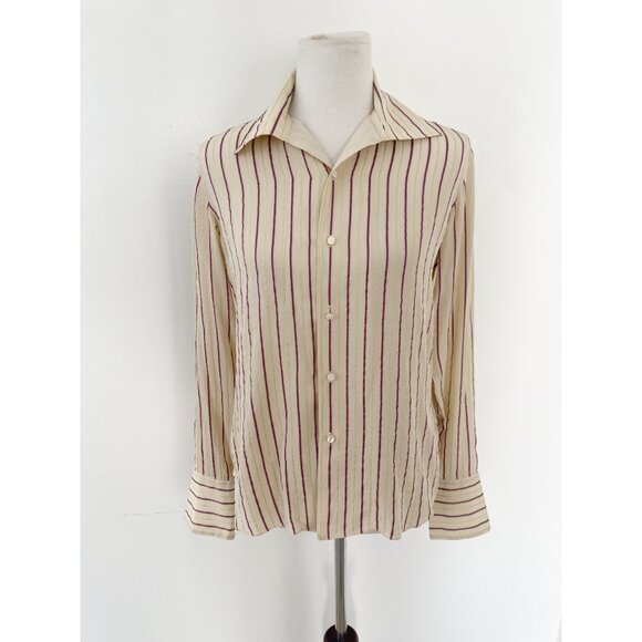 Ralph Lauren Black Label Silk Blouse Shirt Top Striped French Cuffs - Picture 1 of 12